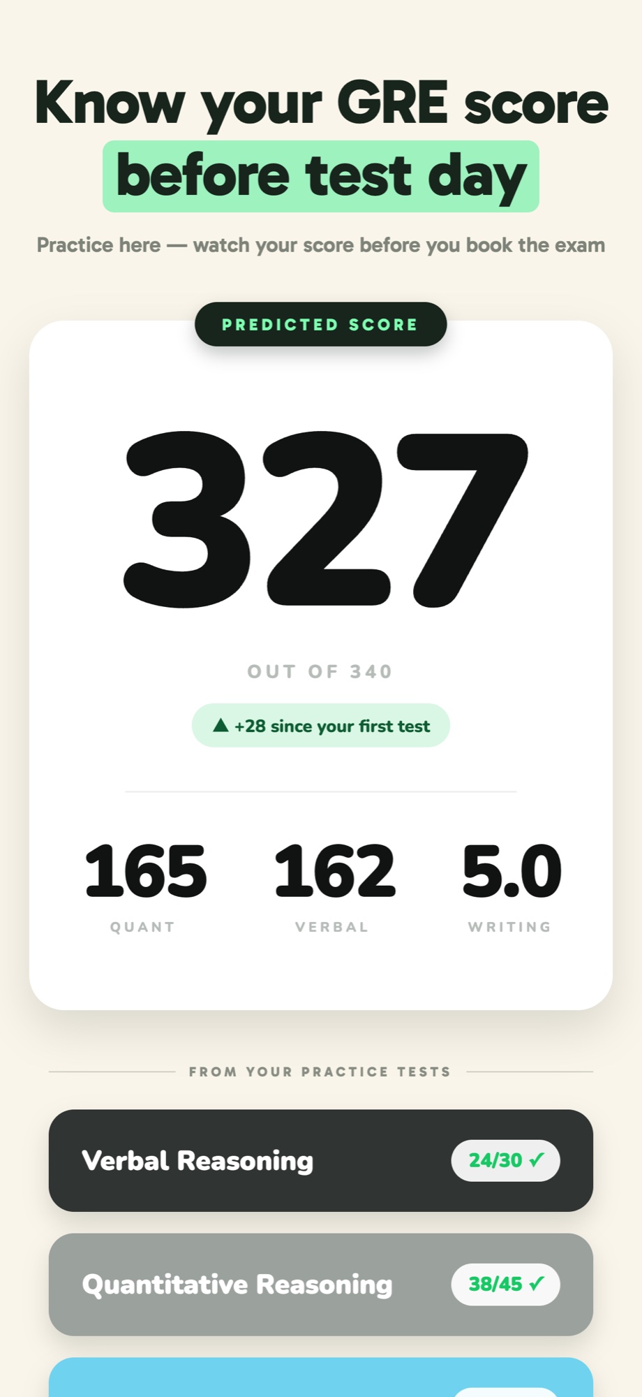 Track your estimated GRE score before test day