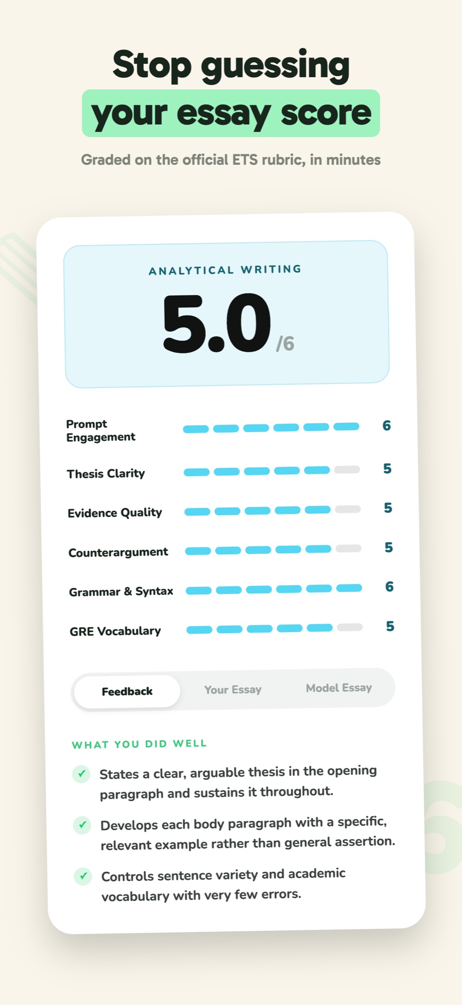 GRE essay graded on the official ETS rubric